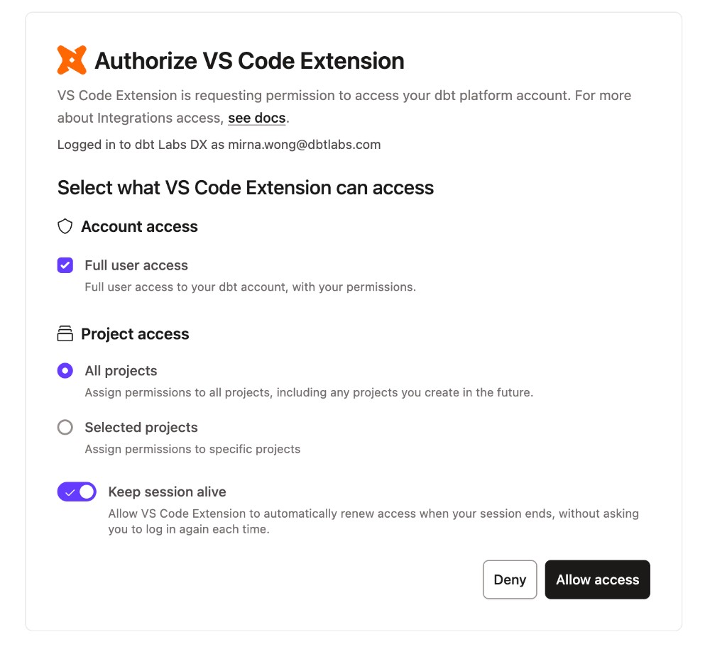 The Authorize VS Code Extension consent screen.